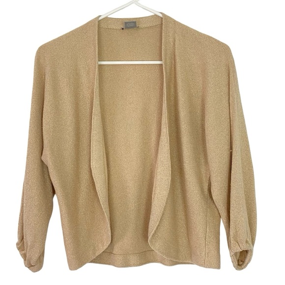 Ann Taylor Cardigan Sweater Womens Size Small Gold Glitter 3/4 Sleeve Silk Blend - Picture 1 of 10